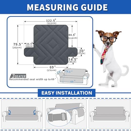 XINEAGE Waterproof Sofa Cover for Pets and Kids 69 Inch Dark Gray