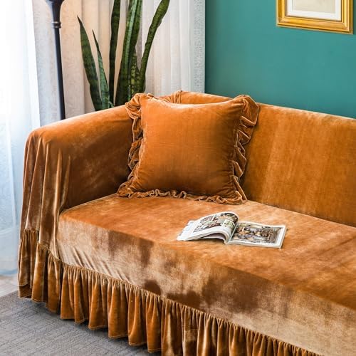Velvet Sofa Cover with Ruffle Trim for 2-3 Cushion Sofa