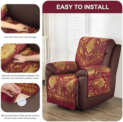 Loom and Mill Luxury Recliner Chair Covers 4 Piece Red Set