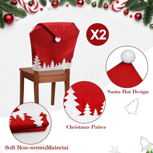 2PCS Christmas Chair Covers with Santa Hat Design 1