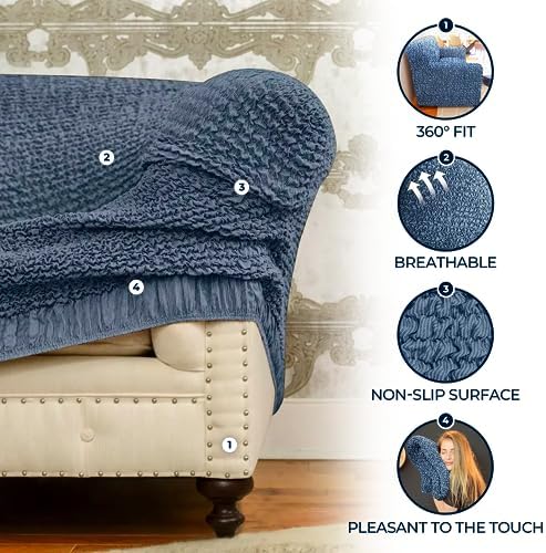 Mamma Mia Blue Sofa Slipcover - Stretch Fit Protector