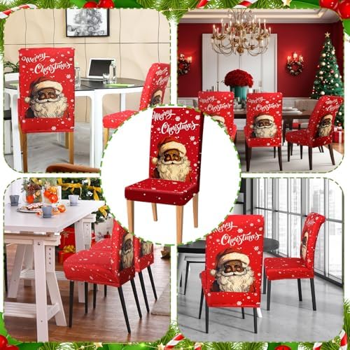 6 Pcs Christmas Dining Chair Covers with Santa Pattern