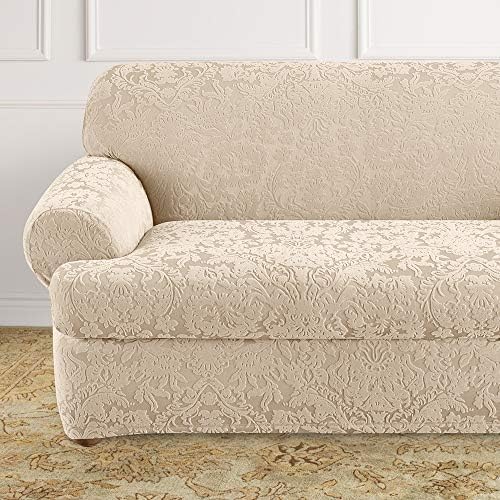 SureFit Stretch Jacquard Damask Loveseat Slipcover Oyster 1