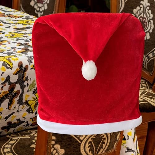 Happylain 2 PCS Christmas Chair Covers with Santa Hat Design 1