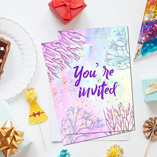 Soiceu Sea Mermaid Birthday Invitations Set of 20 Purple Pink