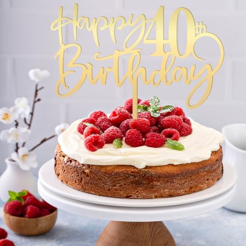 Happy 40th Birthday Cake Topper Mirrored Gold