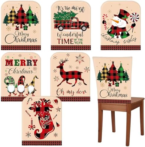 Ganeen 6 Pcs Christmas Chair Covers with Santa Hat and Shoes