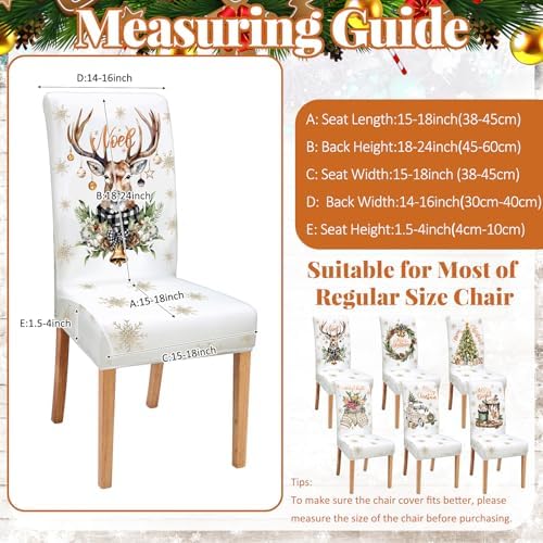 6 Pcs Christmas Dining Chair Covers Stretchable Removable Washable