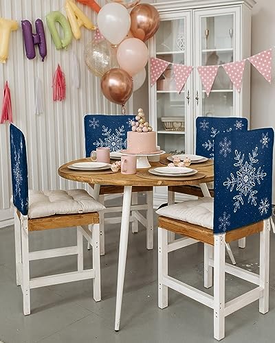 Navy Blue Snowflake Christmas Chair Back Covers 4 Pack 1