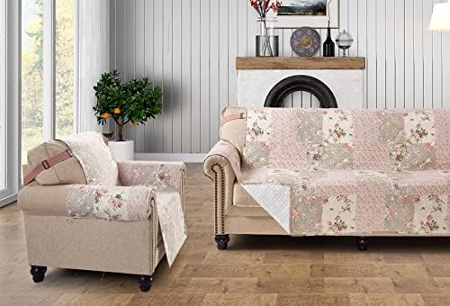 Brilliant Sunshine Traditional Rose and Sage Patchwork Armchair Slipcover