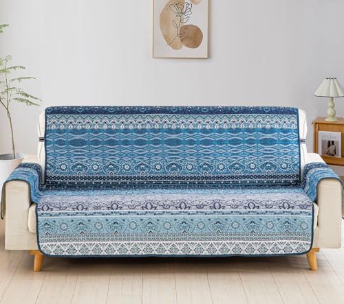 WONGS BEDDING Boho Sofa Cover Blue Stripe 3 Seater Slipcover