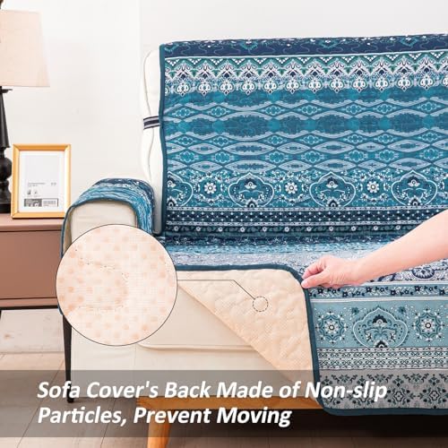 WONGS BEDDING Boho Sofa Cover Blue Stripe 3 Seater Slipcover
