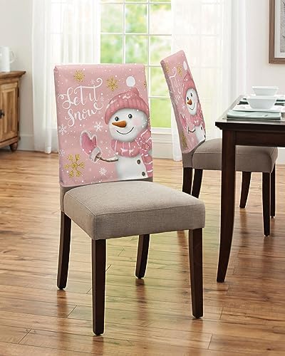 Pink Snowman Christmas Chair Covers Set of 4 for Dining Room 1