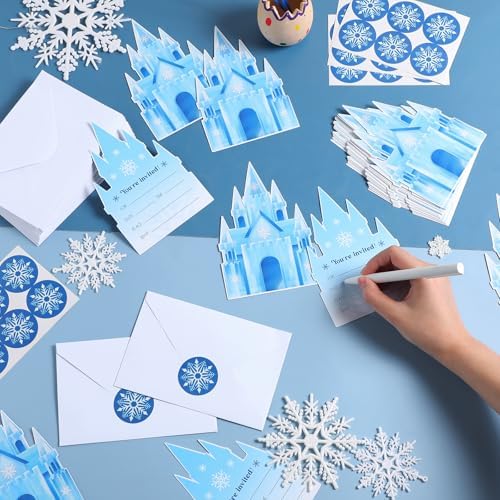 30 Piece Snowflake Castle Birthday Invitations with Envelopes and Stickers