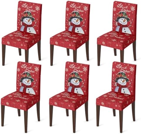 Horaldaily 6PCS Christmas Dining Chair Covers with Red Snowman Design 1