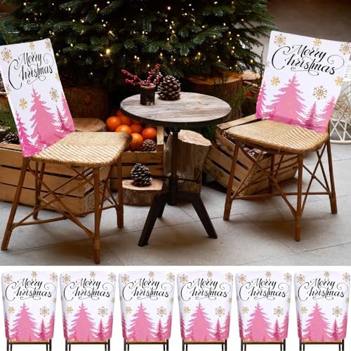6 Pcs Pink Christmas Chair Covers for Dining Room