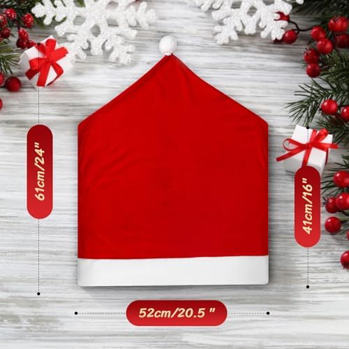 4PCS Red Santa Hat Dining Chair Covers with Pom Poms