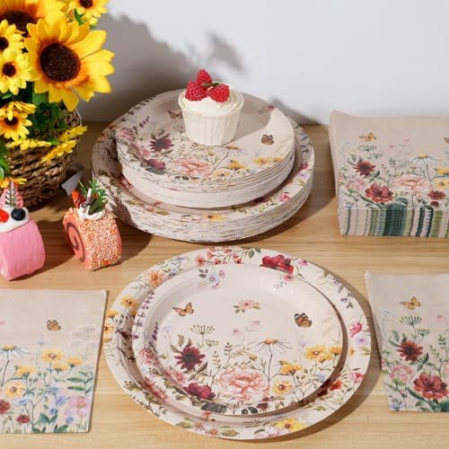 200pcs Floral Paper Plates and Napkins Set
