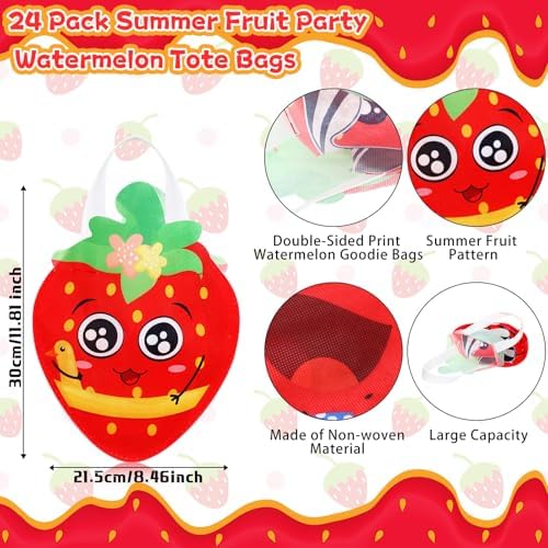 Silkfly 24 Pcs Strawberry Party Favor Bags with Handles