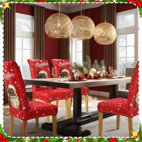 6 Pcs Christmas Dining Chair Covers with Santa Pattern
