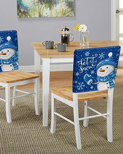 Blue Snowman Christmas Chair Covers Set of 4 for Dining Room 1