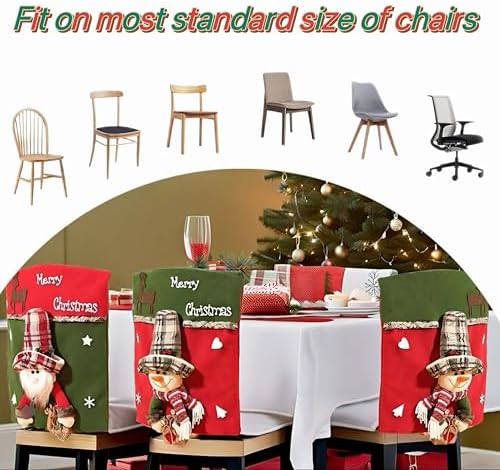 2 pcs Christmas Chair Covers with Fuzzy Santa and Snowman Design