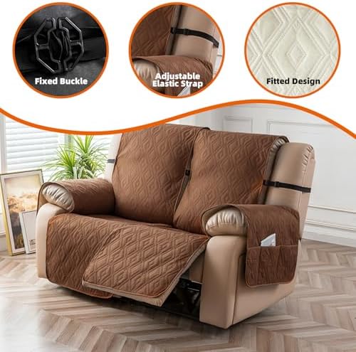 Genina Waterproof Recliner Cover for 2 Seat Non-Slip and Washable