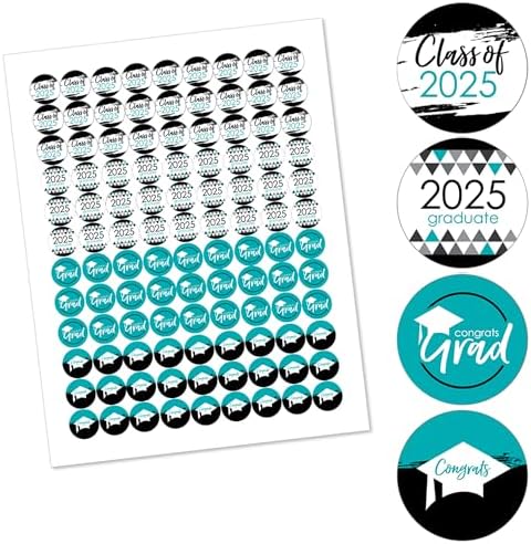 Big Dot of Happiness 2025 Teal Graduation Candy Sticker Favors 1