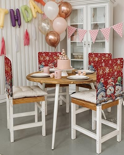 LiDU Red Snowman Christmas Chair Covers Set of 4 for Dining Room