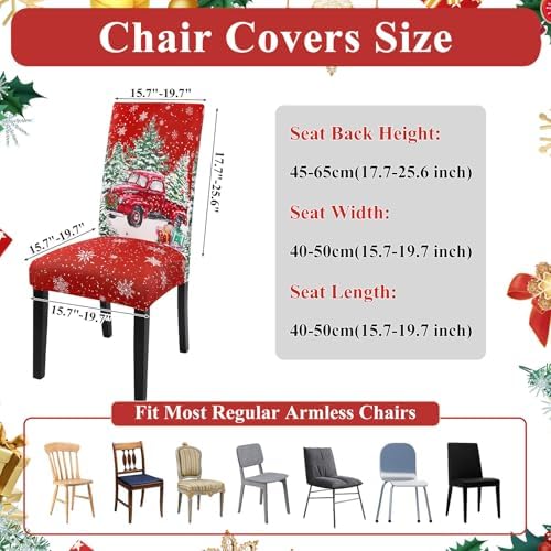 Ileading Christmas Chair Covers Set of 6 Red Truck Snowman Slipcover Protector