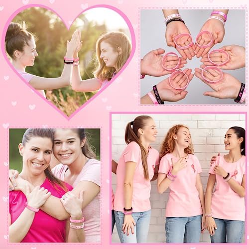 JUNEBRUSHS 42pcs Breast Cancer Awareness Silicone Wristbands