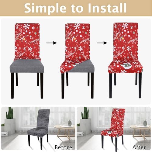 SearchI Christmas Chair Covers Set of 6 Snowman Snowflake