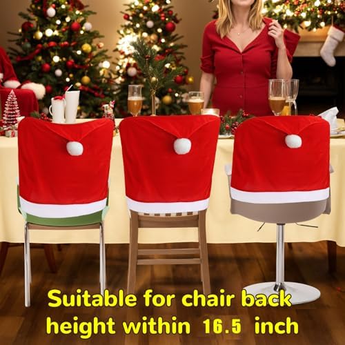 VADOO Christmas Chair Covers 6PCS Santa Hat with Silverware Holders