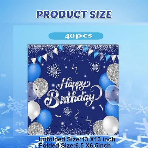 40PCS Blue and Silver Birthday Napkins for Parties