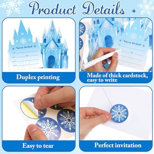 30 Piece Snowflake Castle Birthday Invitations with Envelopes and Stickers