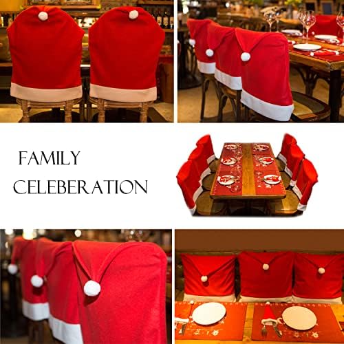 6 PCS Christmas Chair Covers with Santa Hat Design