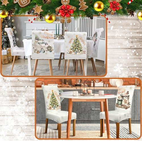 6 Pcs Christmas Dining Chair Covers Stretchable Removable Washable