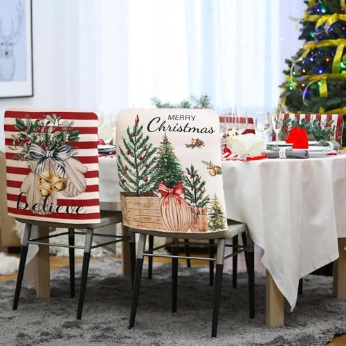 6 Pcs Christmas Chair Covers Linen Snowman Reindeer Holiday Decor
