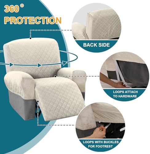 Turquoize Waterproof Recliner Chair Covers 4-Piece Set 1