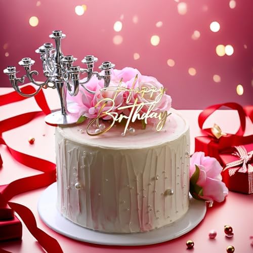 Happy Birthday Cake Topper Gold Mirror Acrylic 12 Pieces