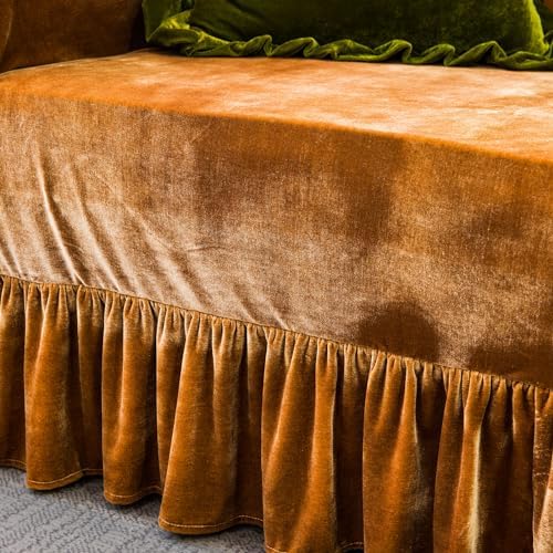 Velvet Sofa Cover with Ruffle Trim for 2-3 Cushion Sofa