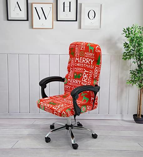Christmas Office Chair Cover with Zipper and Reindeer Print