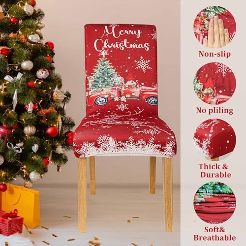 Christmas Chair Covers Set of 4 Red Truck Design