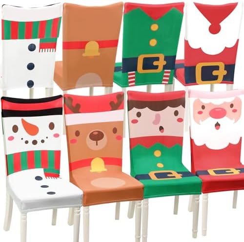 Preboun Christmas Chair Covers Set of 8 Holiday Decor