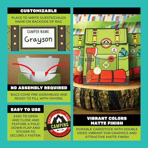 Ready Confetti 18 Piece Camping Party Favor Bags with Stickers