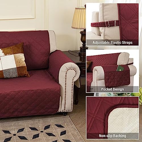 TOMORO Non-Slip Sofa Slipcover - Waterproof Quilted Cover with 5 Pockets