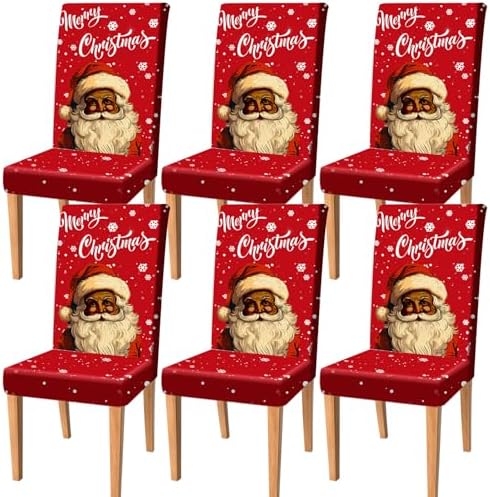 6 Pcs Christmas Dining Chair Covers with Santa Pattern