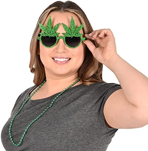 Beistle 3-Piece Glittered Weed Glasses Green 1