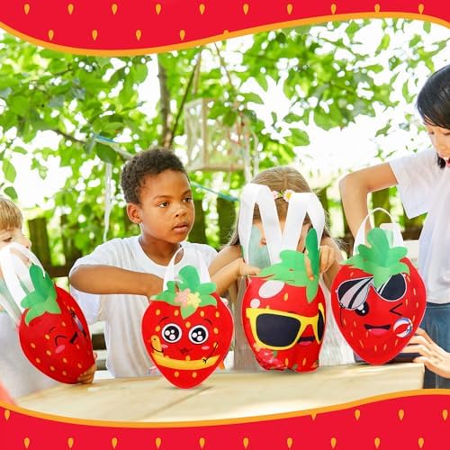 Silkfly 24 Pcs Strawberry Party Favor Bags with Handles