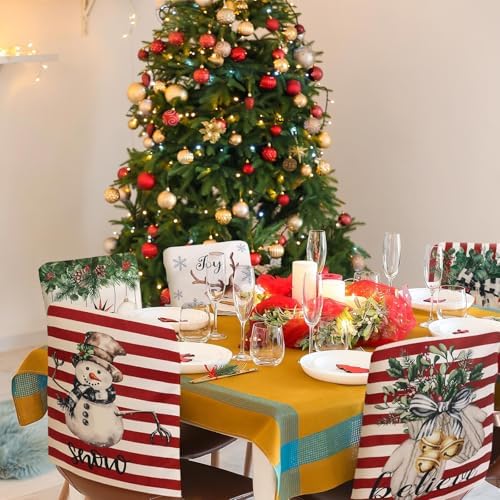 6 Pcs Christmas Chair Covers Linen Snowman Reindeer Holiday Decor